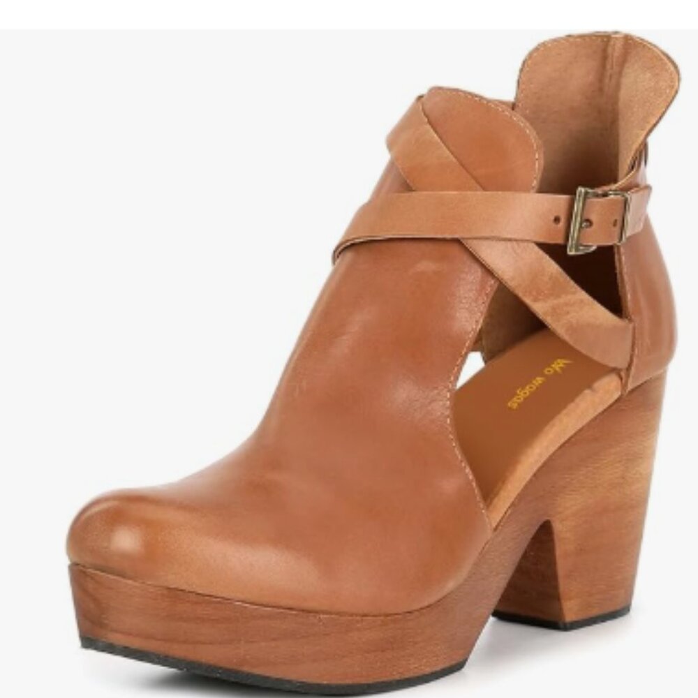 Brown Platform Rounded Toe Cutout Strap Buckles C… - image 1